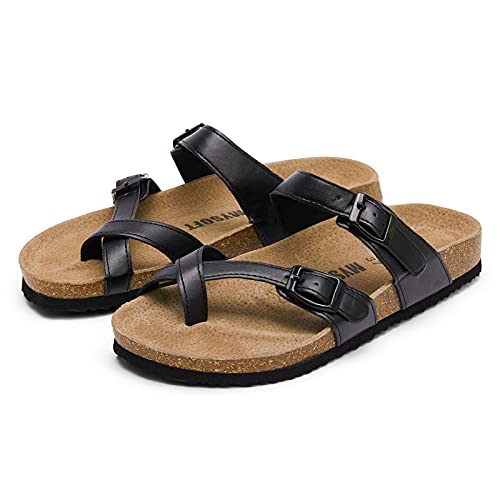 mysoft Women's Cork Footbed Sandals Double Adjustable Buckle Slide Sandals Slip On Walking Summer Shoes4