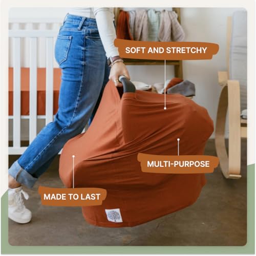 Image of Parker Baby 4 in 1 Car Seat Cover for Girls and Boys - Stretchy Carseat Canopy, Nursing Cover, Grocery Cart Cover, High Chair Cover - inchClay inch