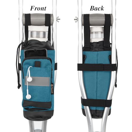 Crutch Bag Lightweight Crutch Accessories Storage Pouch with Reflective Strap and Front Zipper Pocket for Universal Crutch Bag to Keep Item Safety (Blue) - Thumbnail 5