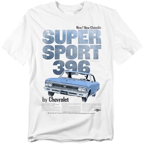 Popfunk Chevrolet Chevelle 396 Unisex Adult T Shirt, White, X-Large