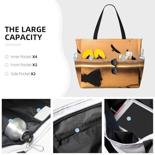 (Oil Painting Duck) Large Beach Tote Bag For Women With Zipper Foldable Lightweight Travel Pool Bag For Vacation Shopping3