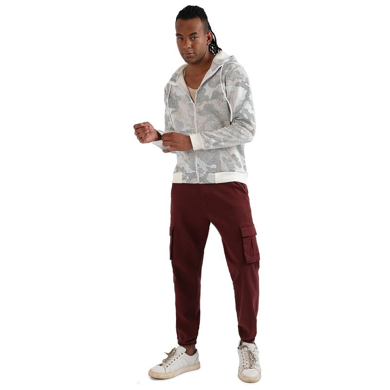 Image of CAHOOT Men's Dark Blue Zip-Front Hoodie with Contrast Drawstring for Casual Wear | Long Sleeve | Hooded Neck | Zipper Closure | Cotton Sweatshirt Crafted with Comfort Fit for Everyday Wear