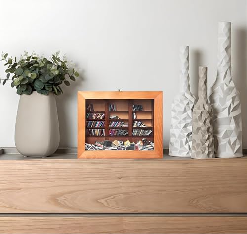 Bücherregal für Ängste,Miniatur Puppenhaus Bücherregal Möbel,Hölzernes Puppenhaus-Bücherregal für Bücherliebhaber,Kreative Anti-Angst-Bücherregal-Ornamente als stressabbauendes Geschenk (Schriften)