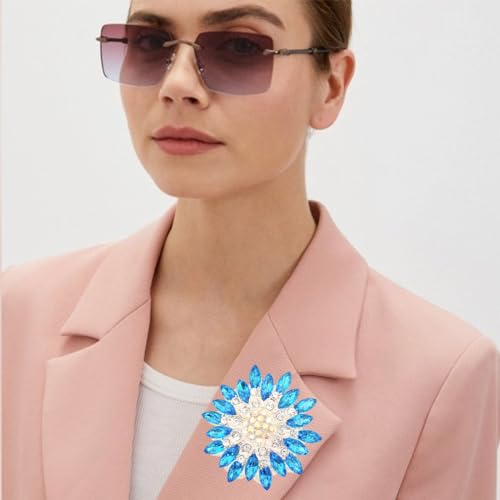 Image of Rhinestone Sunflower Brooch Pin for Women Red Black Purple Large Flower Broochs Snowflake Brooch Marquise Wreath Brooches Jewelry