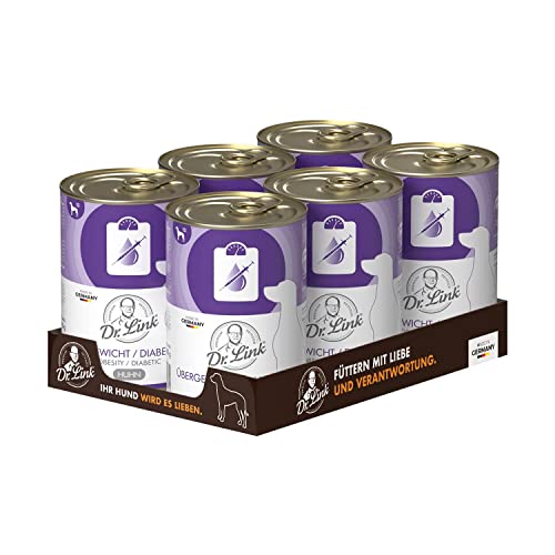 Dr. Link Spezial-Diät Hundefutter für Hunde, bei Übergewicht, Proteinquelle Huhn, Kalorien- und fettreduziert, ohne Zuckerzusatz, L-Carnitin - 6x400g Dose