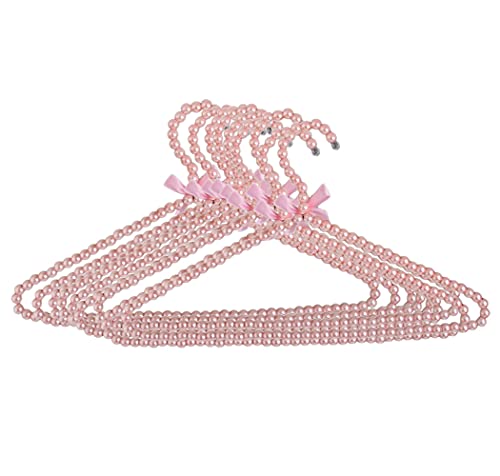 Psivika 10 Pack Plastic Pearl Beaded Bow Clothes Dress Coat Hangers Closet Coat Storage Organizer, 16 Inches Width (Pink)