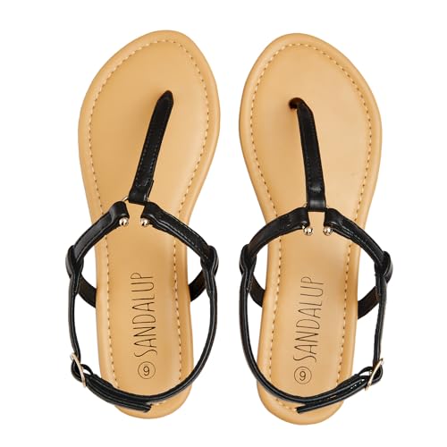 SANDALUP Thong Flat Sandals with Ring Metal and Adjustable Ankle Buckle for Women Summer3