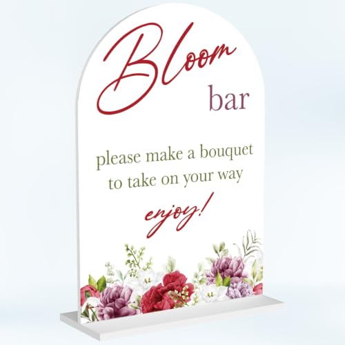 Bloom Flower Bar Sign for Wedding Bridal Shower Bouquet Bar Decor Sign Stuff Acrylic Wedding Welcome Arch Table Signs for Ceremony and Reception 7 x 5 Inches