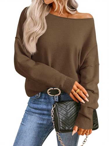 Image of Saodimallsu Womens Off The Shoulder Sweater Boat Neck Batwing Sleeve Knit Pullover 2025 Cute Casual Trendy Jumper Tops
