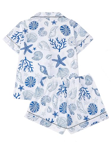 Women's 2 Piece Pajamas Set Short Sleeve Button Down Shirt and Shorts Cute Print Sleepwear Pjs Sets2