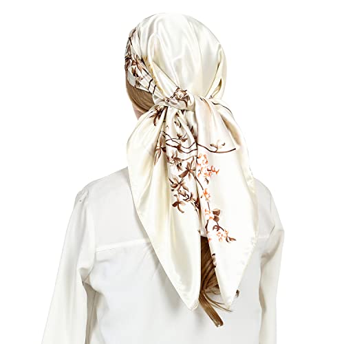 RIIQIICHY Head Scarf for Women Like Silk Satin Scarf for Hair Wrapping at Night Bandana Square Scarf for Sleeping 35 Inch Cream/Gold/Brown/Pink