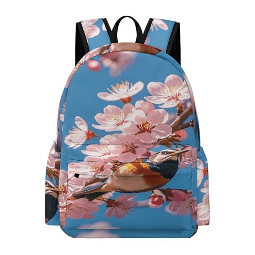 Heavy-Duty Backpack with Reinforced Base And Side Pockets, Bird Cherry in Bloom Print Travel Bag