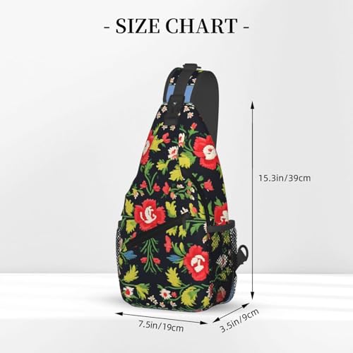 Mochila cruzada estilo bordado ucraniano con diseño floral miniatura 3