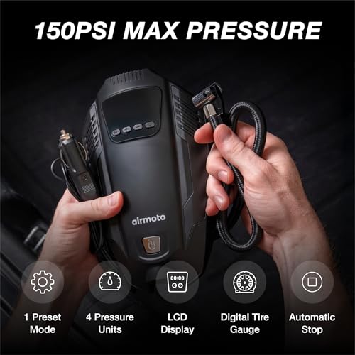Foto de Airmoto Compresor de aire portátil MX100 - Bomba de aire de 150 PSI para neumáticos de automóvil - Compresor de aire de 12 V CC para automóvil, motocicleta, bicicleta, inflador de neumáticos portátil (imagen 4)