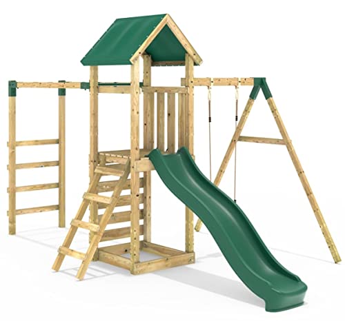 Rebo Children's Adventure Playset Wooden Climbing Frame with Monkey Bar, Swings and Slide - Arvon |...