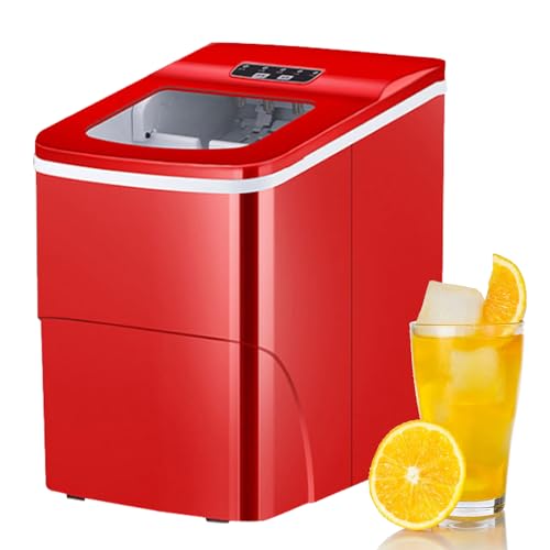 Countertop Ice Maker, 26Lbs/24H, Self-Cleaning, Chewable Pellet Ice Machine, One-Click Operation, Perfect for Kitchen, Office, Camping, RV - Red