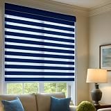 SHEERVIEW Cordless Zebra Blinds, Navy Custom Size, Dual Layer Roller Shades Inside Outside Light Control for Door Window