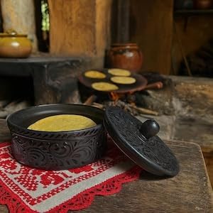 Modern Mexican Tradition: A Hand-Painted Black Talavera Warmer for The Contemporary Kitchen