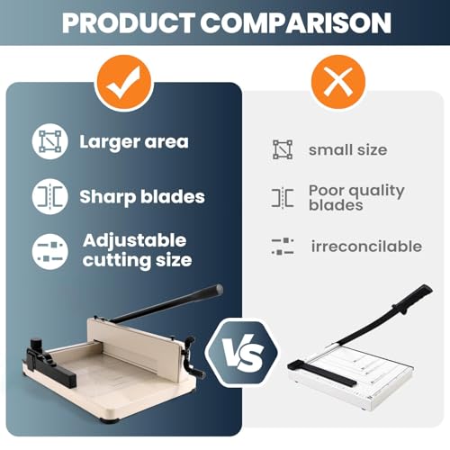 Guillotine Paper Cutter 12" with Safety Lock & Guard, Cuts 400 Sheets Paper, Cardstock, PVC, Leather, Craft Trimmer for Home, Office, Photo Studio - Image 4