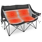 Suteck Heated Double Camping Chair, Heated Loveseat Chair for Outdoor Sports W/3 Heat Levels & 4 Heating Zones, Portable Folding Chair for Adults, Use for Camping & Travel,660LBS
