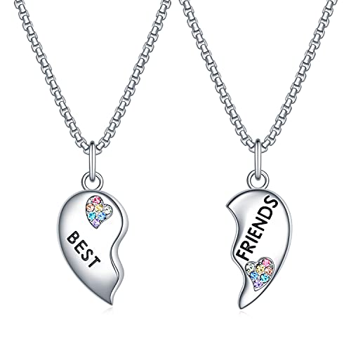 luomart Girls Best Friends Necklace for 2,BFF Friendship Gifts for 2,Rainbow Broken Heart Two Sided Pendant Jewelry Set for Women