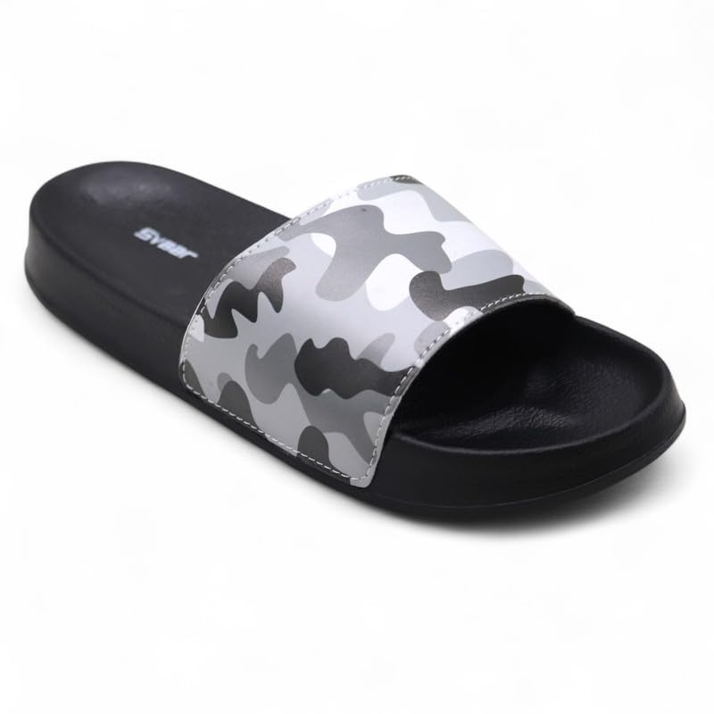 Image of SVAAR Men's Camouflage Printed Slides | Soft Cushioned Slip-On Slippers for Casual, Indoor & Outdoor Use