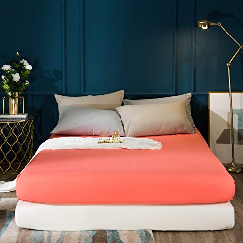 Ayasw Fitted Sheet Only Full Size Deep Pocket Bed Fitted Sheet Premium Soft And Cozy 1800 Brushed Microfiber Fits 8" To 16" Wrinkle, Fade, Stain Resistant Coral #TOP1
