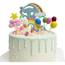 Colorful Rainbow Cake Toppers 13PCS for Girls Blue Glitter Cartoon Birthday Cake Decorations Flags Cupcake Picks Set Cloud Balloon Stars Boy Kid Baby Shower Party Baking Decoration Supplies