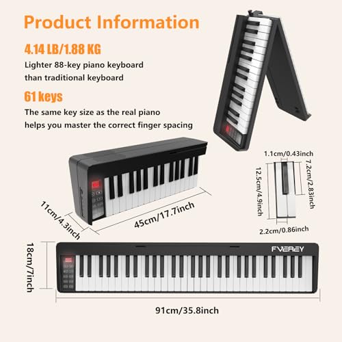 FVEREY 61 Key Folding Piano Keyboard, Full Size Semi