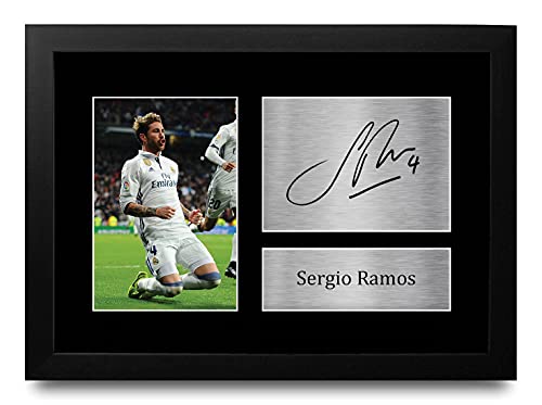 HWC Trading FR A4 Sergio Ramos Real Madrid Cadeaux imprimés photo autographe signée pour les fans de football et les supporters - A4 Encadré