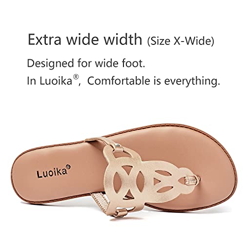 Luoika Women's Wide Width Flat Slides Sandals, Flip Flop Strappy Thong Sandals Comfortable Summer Beach Shoes for Women.2