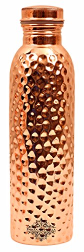 Indian Art Villa Copper Hammered Water Bottle|Leak Proof Joint Free|Storage...