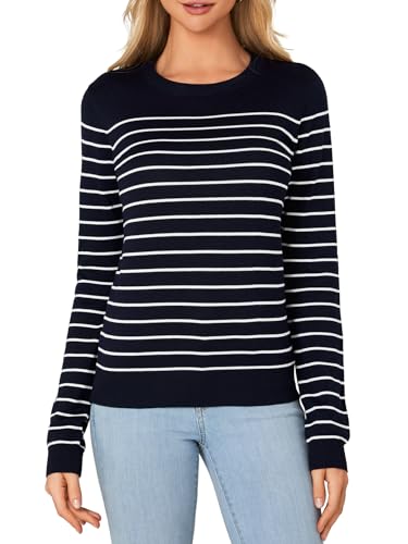 Image of Vrtige Women's Casual Striped Crewneck Long Sleeve Lightweight Ribbed Knit Pullover Sweater Top