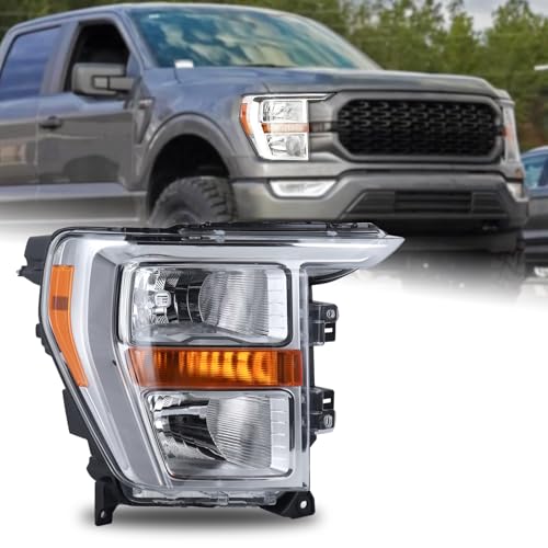 Duolctrams Halogen OEM Style Chrome Bezel Headlight Assembly Compatible with 2021-2023 Ford F150 F-150 XL/XLT Right Passenger Side ML3Z-13008-J FO2502409