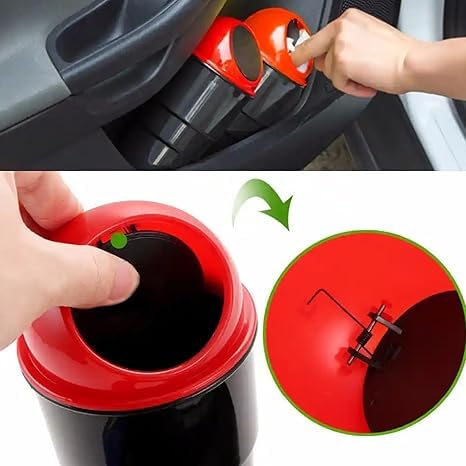 Image of Waste Way Car Dustbin | Portable Car Trash Bin with Lid | Automobile Garbage Can | Small Garbage Organizer for Car, Desk, Table, Kitchen & Travel - Red