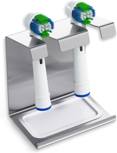 WIETRE soporte de cepillo de acero inoxidable con bandeja de goteo | sirve para Oral B, iO, Philips Sonicare, Waterpik, Fairywill | soporte de cepillo de dientes soporte de cabezal de cepillo (2 uds.)