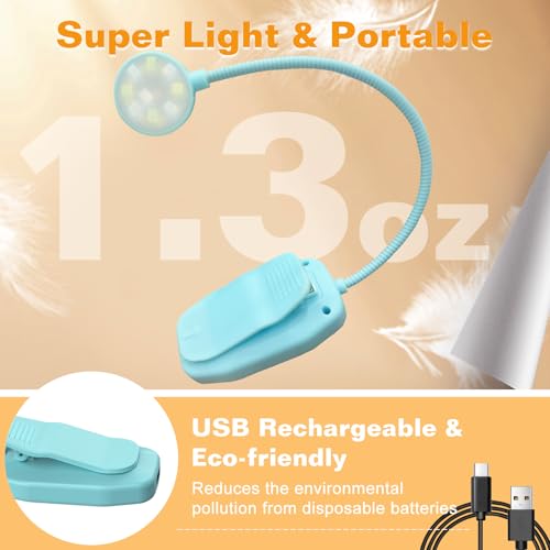 Image of KTEBO 2 Pack Rechargeable Book Light Clip-On Reading Light for Books in Bed | 9 eye-friendly modes from 3 color temperatures and 3 brightness, USB-C up to 30 hrs - Black & Blue