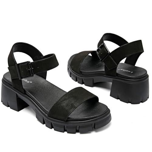 Image of Luoika Women's Wide Width Block Heel Open Toe Sandals