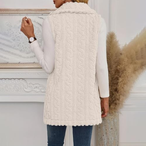 Womens Long Vest Jackets Fleece Fuzzy Sleeveless Button Down with Pockets - image 6