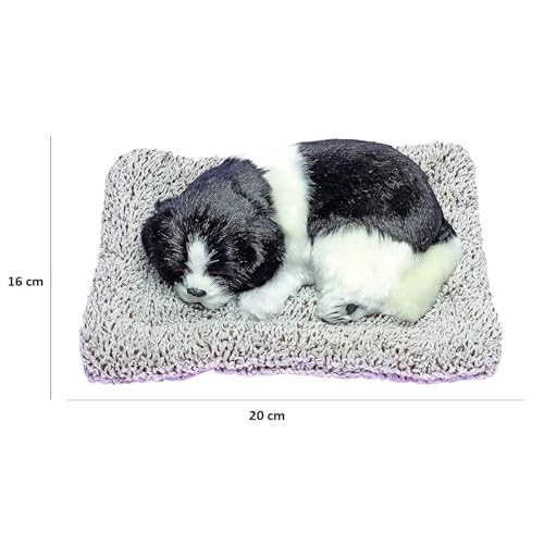 Image of MAHALRAJ Sleeping Dog Stuffed Toy - Sleeping Cute Dog for Car Auto Dashboard and Home Decor | Cute Car Interior Toy, Sleeping Puppy Black & White Stuffed Toy -Size (20cm X 16cm)