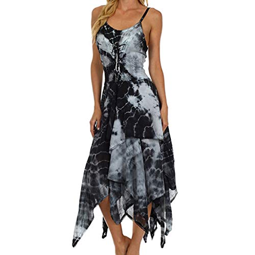 TUDUZ Vestido Manga Corta Verano Irregular de la Moda de Encaje hasta Corsé Blusa Pañuelo