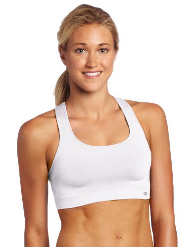 Champion Women's Double Dry Seamless Shiny Sports Bra, White, Small