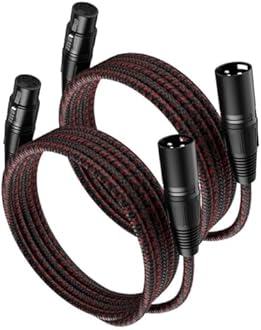 VANDESAIL XLR Cables 6 FT 2 Pack, 3-Pin Male to Female Balanced Mic Cable for Microphones, Mixer, Speaker Systems - Heavy Duty Patch Cords, Black-Red