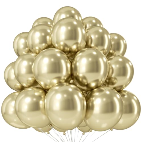 Image of Jobkoo Metallic Gold Balloons, 12Inch Chrome Light Gold Balloons 30Pcs Champagne Gold Metallic Party Balloons Golden Helium Latex Balloon for Birthday Baby Bridal shower Boho Wedding Party Decorations