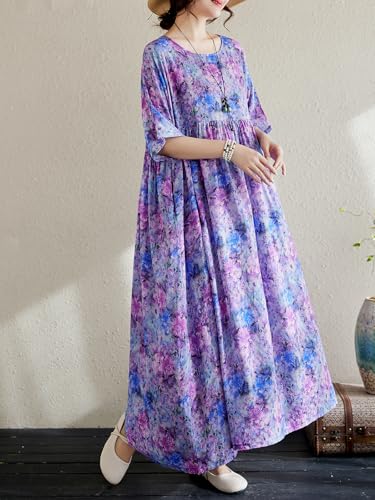 Image of Oversized Dress for Women Flowy Boho Plus Size Dresses Floral Print