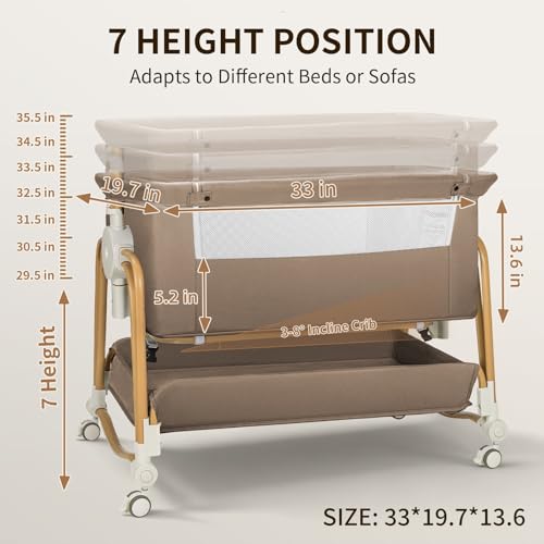 Image of 4-in-1 Baby Bassinet, Portable Bassinet Bedside Sleeper with Mosquito Net