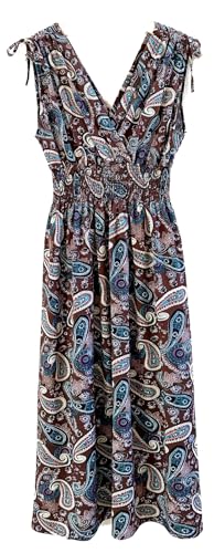 Image of Plum Feathers Casual Smocked Dress, Exotic Print Maxi /Midi Dress, V Neck, Plus & Regular Sizes, Maternity /Nursing Dresses