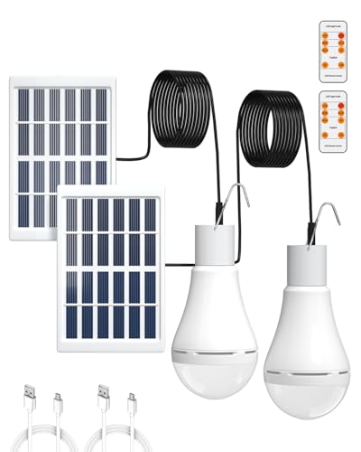 Klarlight Solarlampen für Außen Hängend mit Panel 5W LED Solar Glühbirne USB C Aufladbare Glühbirne Solarleuchte Hängend für outdoor innen Camping Zelt Shed hühnerstall Garten Angeln Wandern 2Stück
