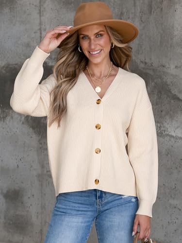 ANRABESS Women Cardigan Sweaters 2024 Fall Oversized Button Open Front Knit Lightweight Cardigans Fall Outfits Outerwear2