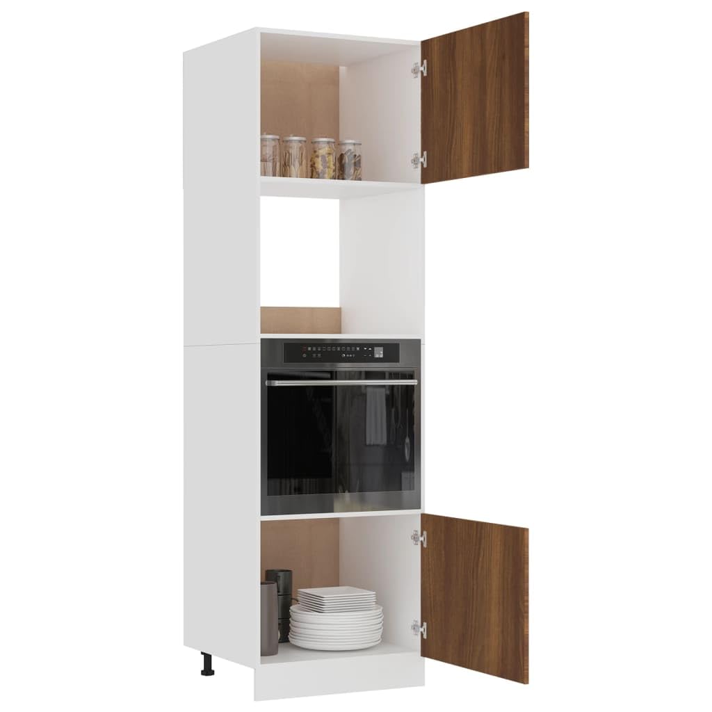 Mikrowellenschrank Lyon aus brauner Eiche, 60 x 57 x 207 cm, mit 4 Regalen, Küchenschrank aus Sperrholz, robust und stabil, verstellbare Tür links oder rechts,